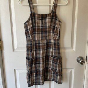 American Eagle tan and blue plaid dress